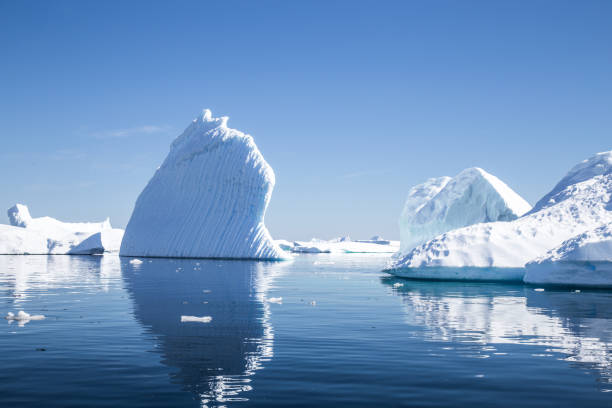 icebergs dans la baie de pleneau, antarctique - glacier antarctica crevasse ice photos et images de collection