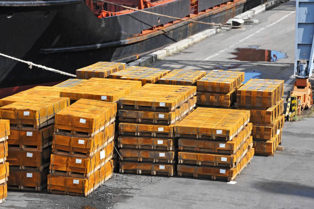 istock Rusty rolled metal in port 860377406