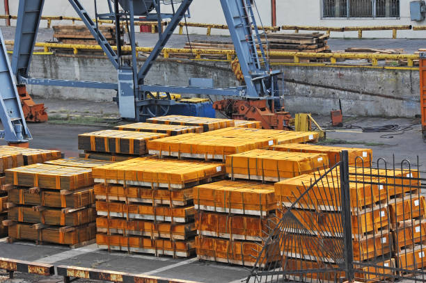 istock Rusty rolled metal in port 860377412