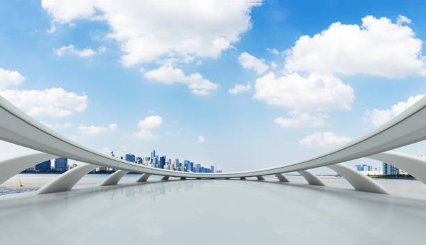 istock empty marble floor with cityscape of modern city 860377998