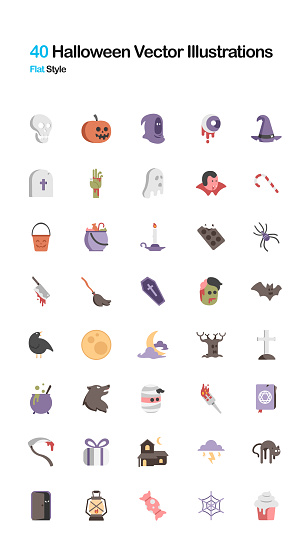 40 Halloween Flat Vector Illustrations