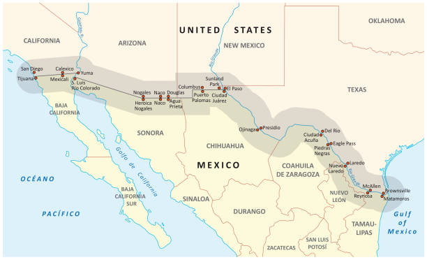 United Statesmexico Border Map Stock Illustration Download Image Now United States Mexico Border Map 