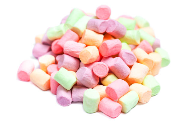 istock Marshmallow white and pink on isolated  on white background. Huge, big marshmallow macro top view image