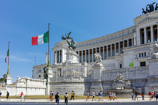 Rome, Italy - June 23, 2017: Amazing view of Altar of the Fatherland- Altare della Patria, known as the national Monument to Victor Emmanuel II in city of Rome, Italy