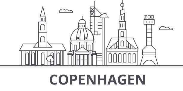 Copenhagen architecture line skyline illustration. Linear vector cityscape with famous landmarks, city sights, design icons. Landscape wtih editable strokes Copenhagen architecture line skyline illustration. Linear vector cityscape with famous landmarks, city sights, design icons. Editable strokes nyhavn stock illustrations