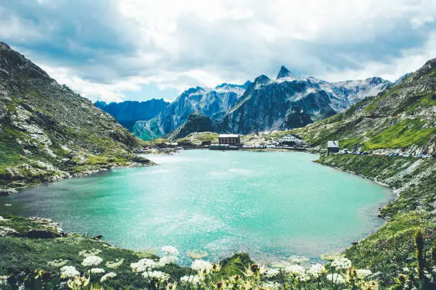 Beautiful St Bernard pass and St Bernard abbeys located in Switzerland in the canton of Valais.