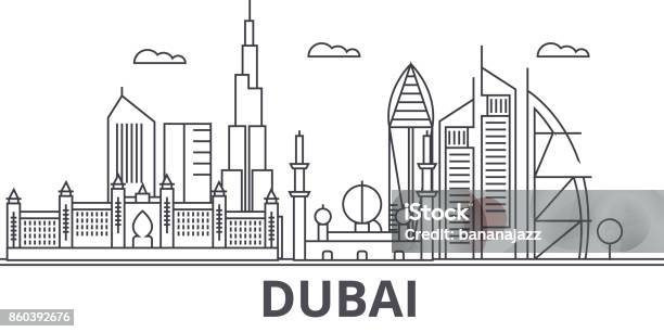 Dubai Architecture Line Skyline Illustration Linear Vector Cityscape With Famous Landmarks City Sights Design Icons Landscape Wtih Editable Strokes Stock Illustration - Download Image Now