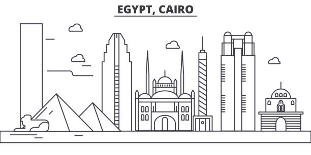 Egypt, Cairo architecture line skyline illustration. Linear vector cityscape with famous landmarks, city sights, design icons. Landscape wtih editable strokes Egypt, Cairo architecture line skyline illustration. Linear vector cityscape with famous landmarks, city sights, design icons. Editable strokes egypt skyline stock illustrations