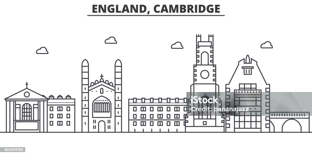 England, Cambridge architecture line skyline illustration. Linear vector cityscape with famous landmarks, city sights, design icons. Landscape wtih editable strokes England, Cambridge architecture line skyline illustration. Linear vector cityscape with famous landmarks, city sights, design icons. Editable strokes Cambridge - England stock vector