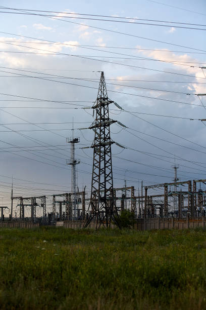 istock High voltage towers with sky background. 860393320