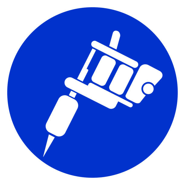 ikon lingkaran biru mesin tato - mesin tato ilustrasi stok