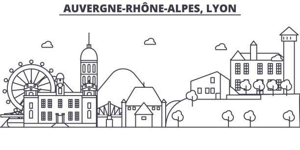 illustrations, cliparts, dessins animés et icônes de france, illustration de skyline lyon architecture ligne. cityscape vecteur linéaire avec les monuments célèbres, les sites de la ville, les icônes du design. paysage avec traits modifiables - lyon