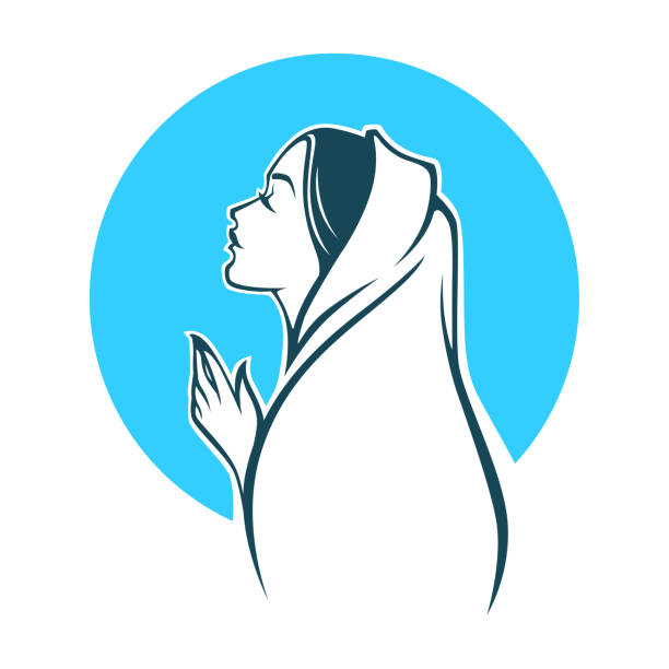 vector portrait of Virgin Mary, label, emblem vector portrait of Virgin Mary  label, emblem virgin mary stock illustrations