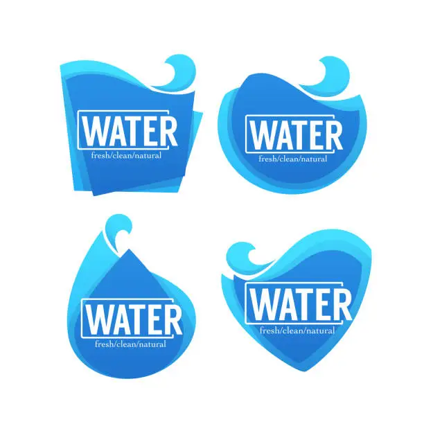 Vector illustration of fresh, clean, natural, vector collection of water stickers, labels, banners