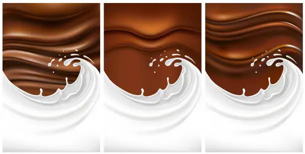 Vector illustration of Chocolate background with different milk splashes