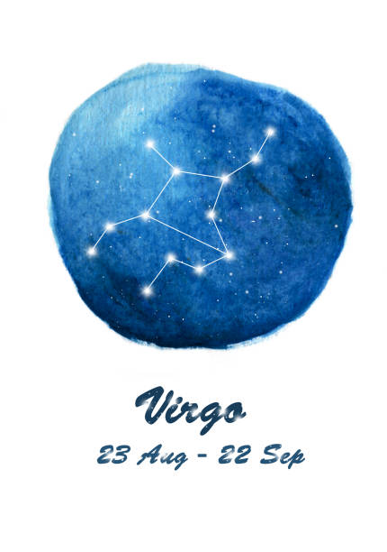 virgo konstellation der sternzeichen jungfrau im kosmischen sterne weltraum symbol. blaue sternenhimmel im inneren kreis hintergrund. galaxy-raumgestaltung für horoskop-symbol - arts culture and entertainment celebrities communication concepts and ideas stock-grafiken, -clipart, -cartoons und -symbole