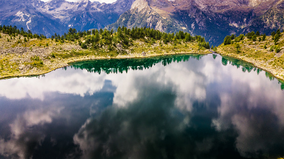 Natural alpin lake Mognola situated in the Maggia Valley in Ticino, Switzerland