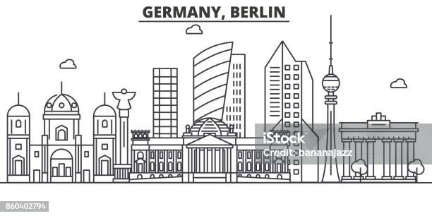 Vetores de Alemanha Ilustração De Horizonte Berlim Arquitetura Linha Paisagem Urbana De Vetor Linear Com Monumentos Famosos Pontos Turísticos Da Cidade Ícones Do Design Paisagem Com Traços Editáveis e mais imagens de Berlim