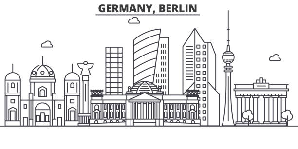 Germany, Berlin architecture line skyline illustration. Linear vector cityscape with famous landmarks, city sights, design icons. Landscape wtih editable strokes Germany, Berlin architecture line skyline illustration. Linear vector cityscape with famous landmarks, city sights, design icons. Editable strokes berlin germany urban road panoramic germany stock illustrations