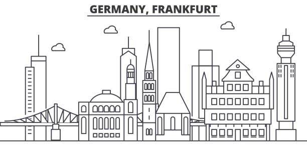 Germany, Frankfurt architecture line skyline illustration. Linear vector cityscape with famous landmarks, city sights, design icons. Landscape wtih editable strokes Germany, Frankfurt architecture line skyline illustration. Linear vector cityscape with famous landmarks, city sights, design icons. Editable strokes frankfurt stock illustrations