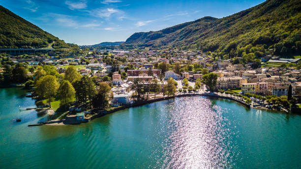 Aerial view of Capolago on the Lake Lugano Ticino, Switzerland Aerial view of Capolago on the Lake Lugano Ticino, Switzerland lugano stock pictures, royalty-free photos & images