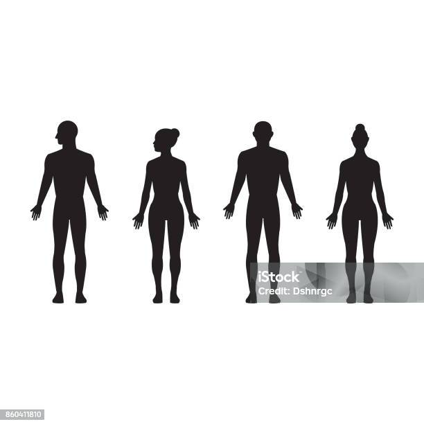 Human Silhouette Male And Female Man And Woman Realistic Black Isolated Vector Icon Set Stock Illustration - Download Image Now