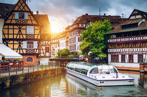 Quaint timbered houses of Petite France in Strasbourg, France. Franch traditional houses at Strasbourg, France.