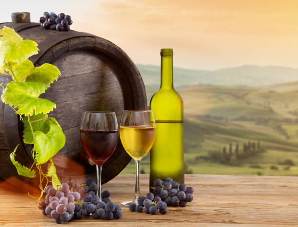istock Delicious cheeses and wine on old wooden table 860417160