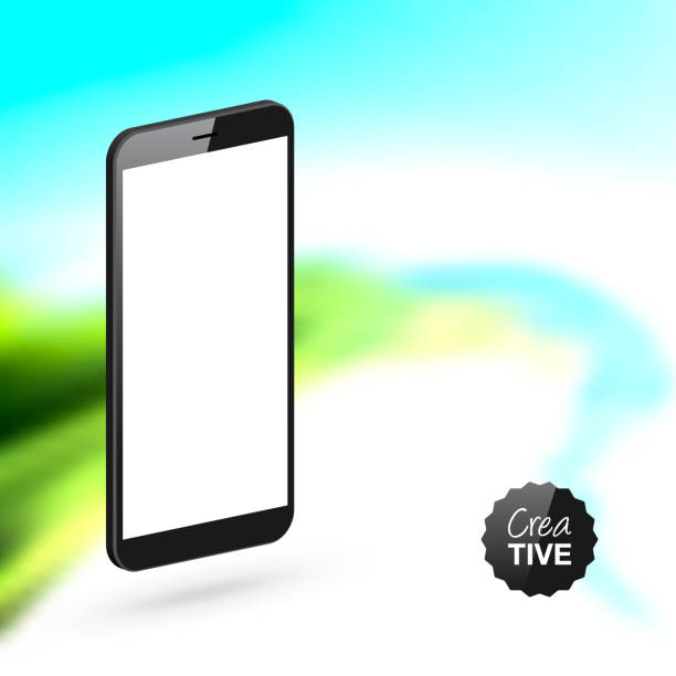 smartfon izolowany na kolorowym abstrakcyjnym tle - izometryczny szablon telefonu komórkowego - single object backgrounds white background side view stock illustrations