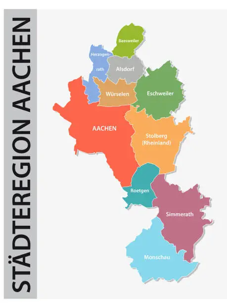 Vector illustration of Administrative and political map of Aachen region in German language