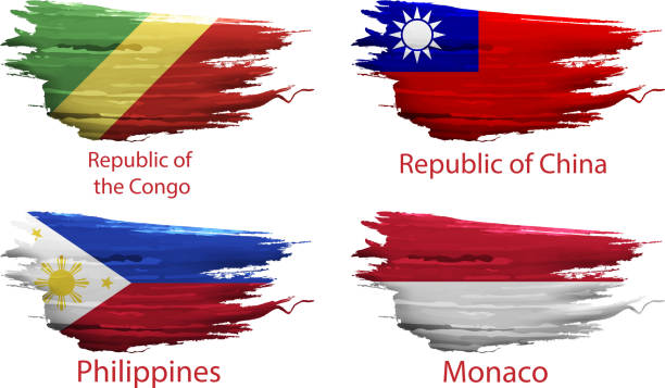 ustaw rozmaz farby kraju flagi na białym tle - philippines flag vector illustration and painting stock illustrations