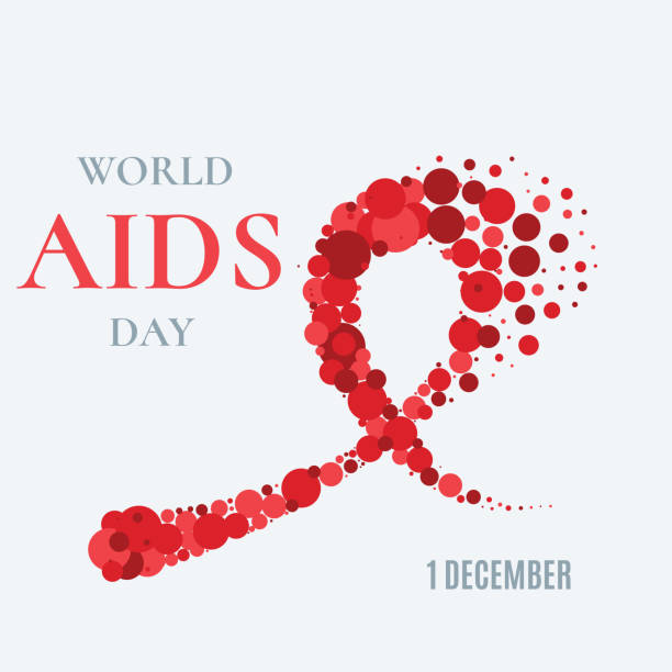 World AIDS Day Poster World AIDS Day awareness poster. Red ribbon made of dots on white background. Symbol of acquired immune deficiency syndrome. Medical concept. Circle design elements. Vector illustration. aids stock illustrations