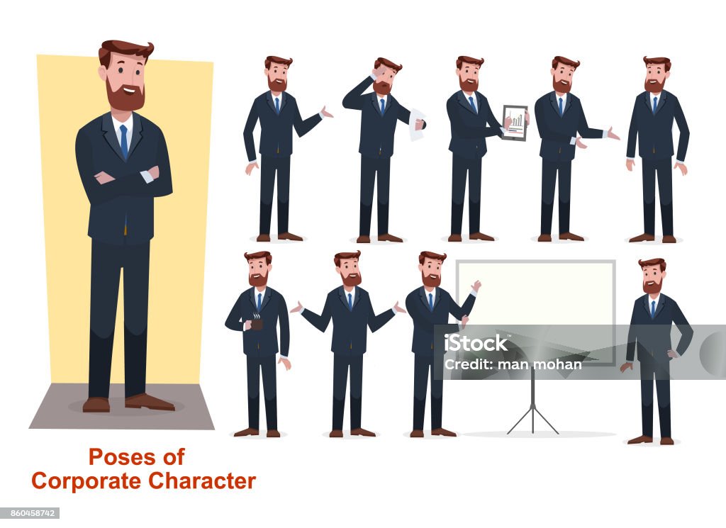 set of businessman character in office working model a set of businessman characters Characters stock vector