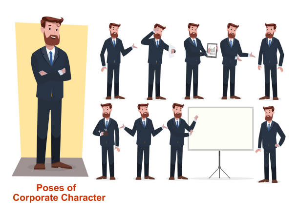set of businessman character in office working model a set of businessman characters businessman illustrations stock illustrations