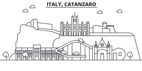 Italy, Catanzaro architecture line skyline illustration. Linear vector cityscape with famous landmarks, city sights, design icons. Editable strokes