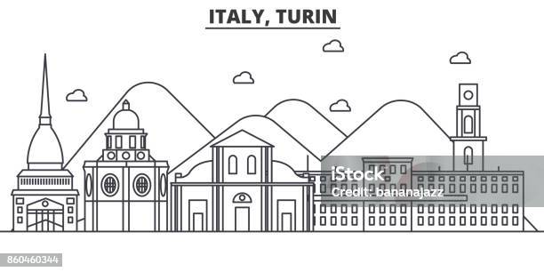 Italy Turin Architecture Line Skyline Illustration Linear Vector Cityscape With Famous Landmarks City Sights Design Icons Landscape Wtih Editable Strokes Stock Illustration - Download Image Now