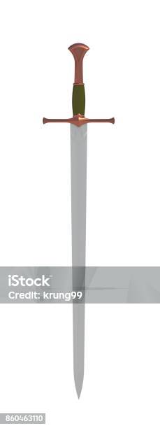 Espada De Vertical Aislado Sobre Fondo Blanco Render 3d Foto de stock y más banco de imágenes de Acero
