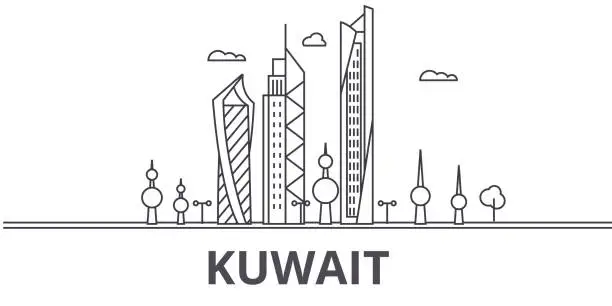 Vector illustration of Kuwait architecture line skyline illustration. Linear vector cityscape with famous landmarks, city sights, design icons. Landscape wtih editable strokes