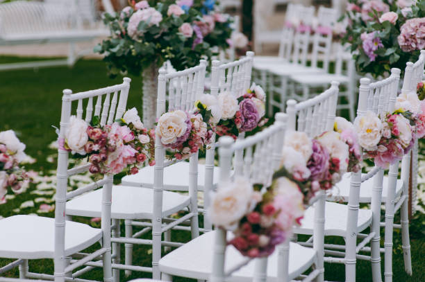 istock Decoration of chairs at the wedding 860464320