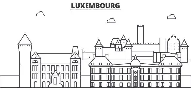 Vector illustration of Luxembourg architecture line skyline illustration. Linear vector cityscape with famous landmarks, city sights, design icons. Landscape wtih editable strokes
