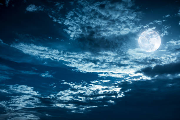 istock Beautiful night sky with dark cloudy. Some clouds overshadow the full moon. 860465072