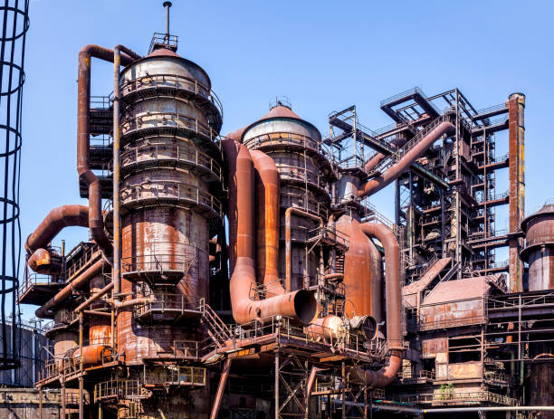 istock Old rusty steel equipment in inactive the steel mill 860468682