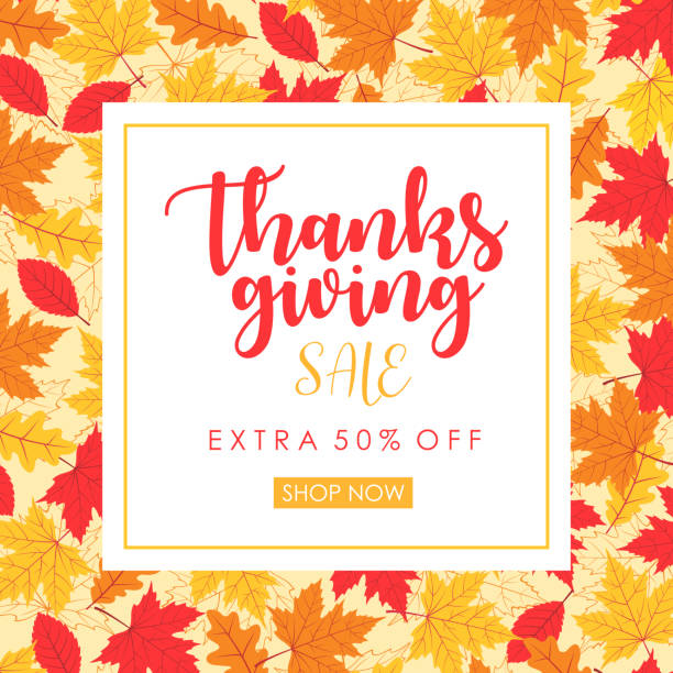 ilustrações, clipart, desenhos animados e ícones de thanksgiving venda square banner - ilustração vetorial - 3097