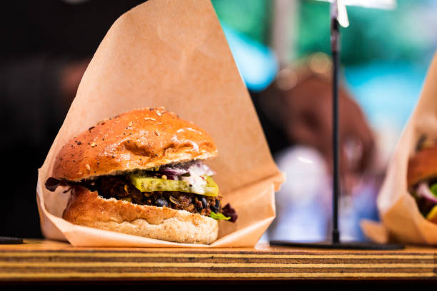istock Freshly flame grilled burger displayed at Borough Market, London 860472176