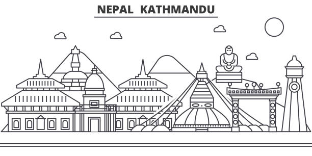 Nepal, Kathmandu architecture line skyline illustration. Linear vector cityscape with famous landmarks, city sights, design icons. Landscape wtih editable strokes Nepal, Kathmandu architecture line skyline illustration. Linear vector cityscape with famous landmarks, city sights, design icons. Editable strokes kathmandu people stock illustrations