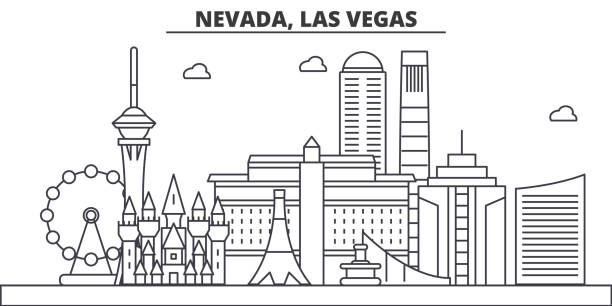 Kuvia, cliparts, Dessins Animés et Icônes de Nevada, Las Vegas Illustration de Microsoft Architecture Ligne Skyline. CityScape vecteur Linéaire avec les monumentit célèbres, les sites de la villi, les icônes du design. PaySage avec -ominaisuudet modifioidut - neon kasinosirut