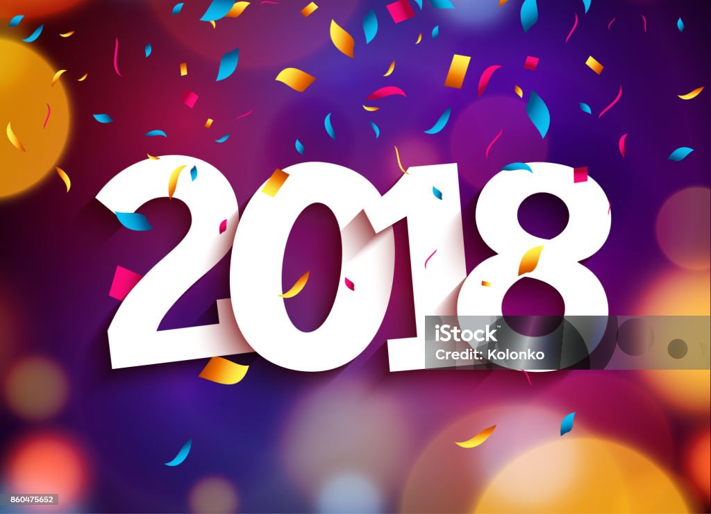 Feliz ano novo 2018 decoração de fundo. Cartão postal confetti modelo 2018 de projeto. Ilustração em vetor de data ano 2018. Celebrar a brochura ou panfleto - Vetor de 2018 royalty-free