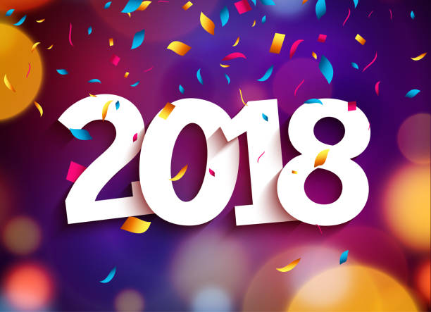 Happy New Year 2018 background decoration. Greeting card design template 2018 confetti. Vector illustration of date 2018 year. Celebrate brochure or flyer Happy New Year 2018 background decoration. Greeting card design template 2018 confetti. Vector illustration of date 2018 year. Celebrate brochure or flyer. 2018 stock illustrations
