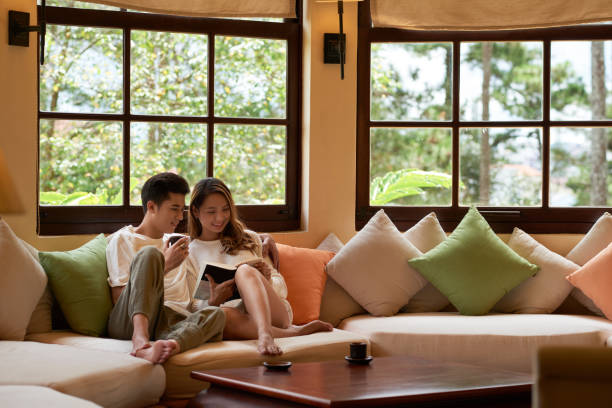 istock Relaxing in hotel living room 860477222