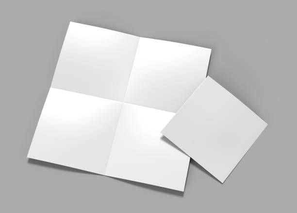 istock French fold square brochure flyer leaflet for mock up and template design. Blank white 3d render illustration. 860480760